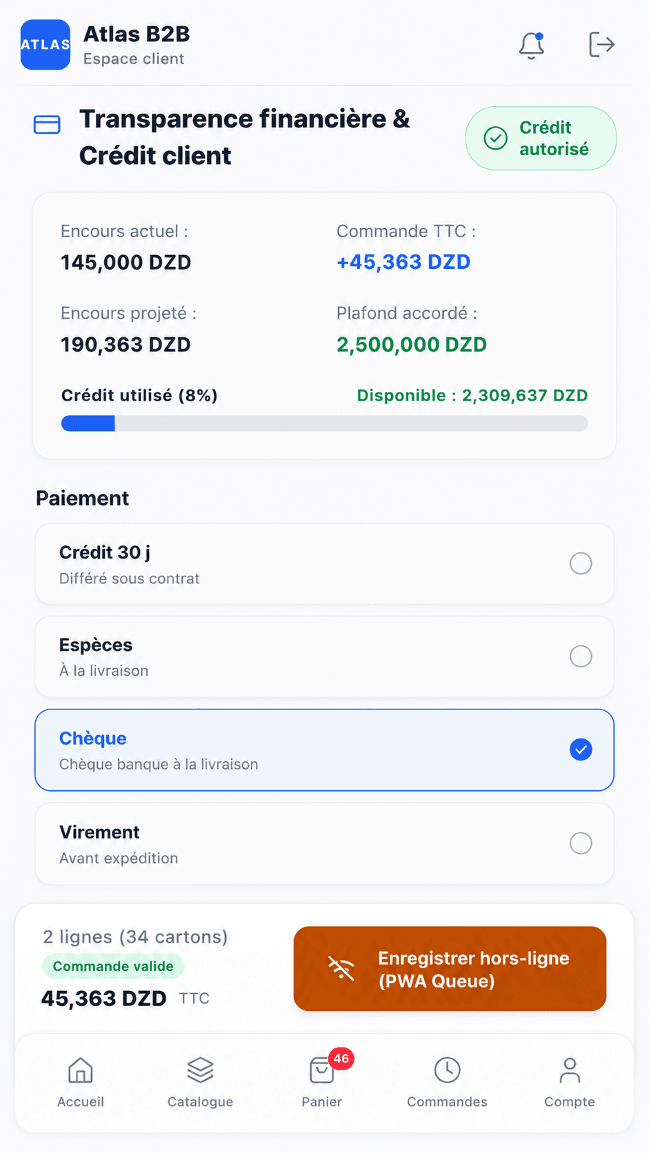 Valider crédit et paiement