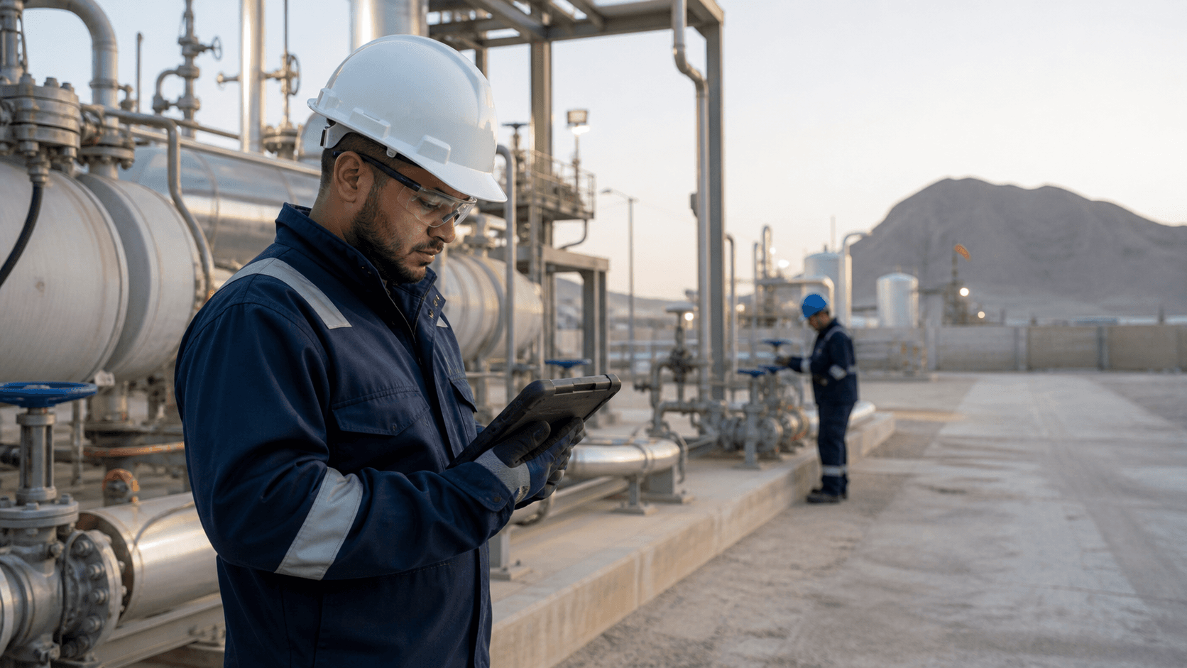 Opérateur industriel consultant des données sur un site énergétique